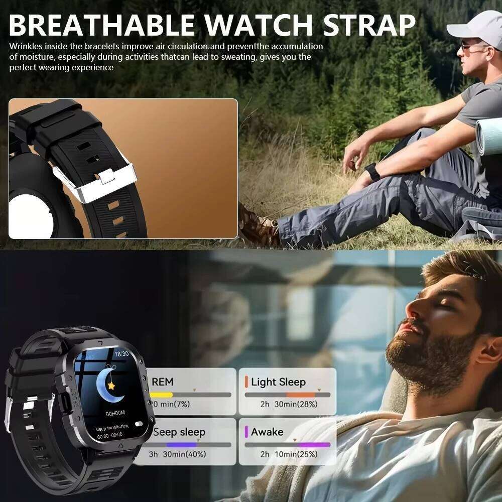 LAXASFIT Outdoor Watch 2.01 inch HD Screen LED Flashlight Bluetooth Talk Sports Smart Watches For Men Women Holiday Gifts