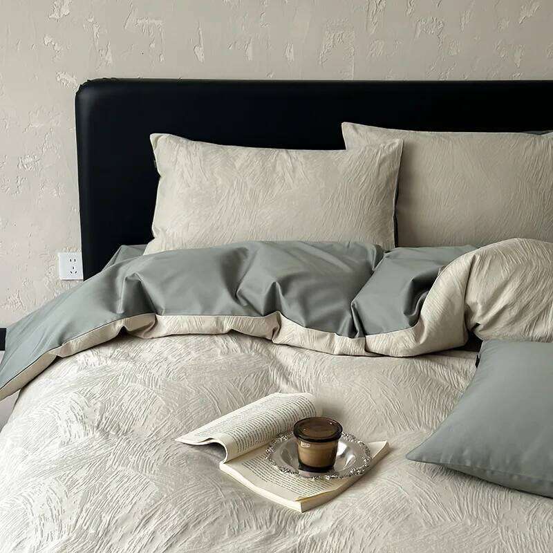 Jacquard four-piece set of simple double-spell light satin long-staple cotton bedding H260312