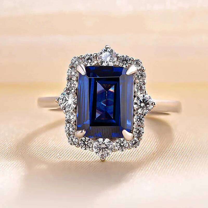 Huitan Noble Women Blue Cubic Zirconia Rings Accessories for Wedding Anniversary Party Silver Color Modern Trendy Jewelry H260312