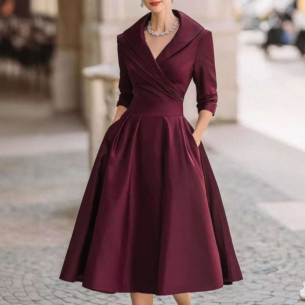 European and American women's clothing on Amazon: Elegant, slimming, formal, waist-cinching, long-sleeved dress
