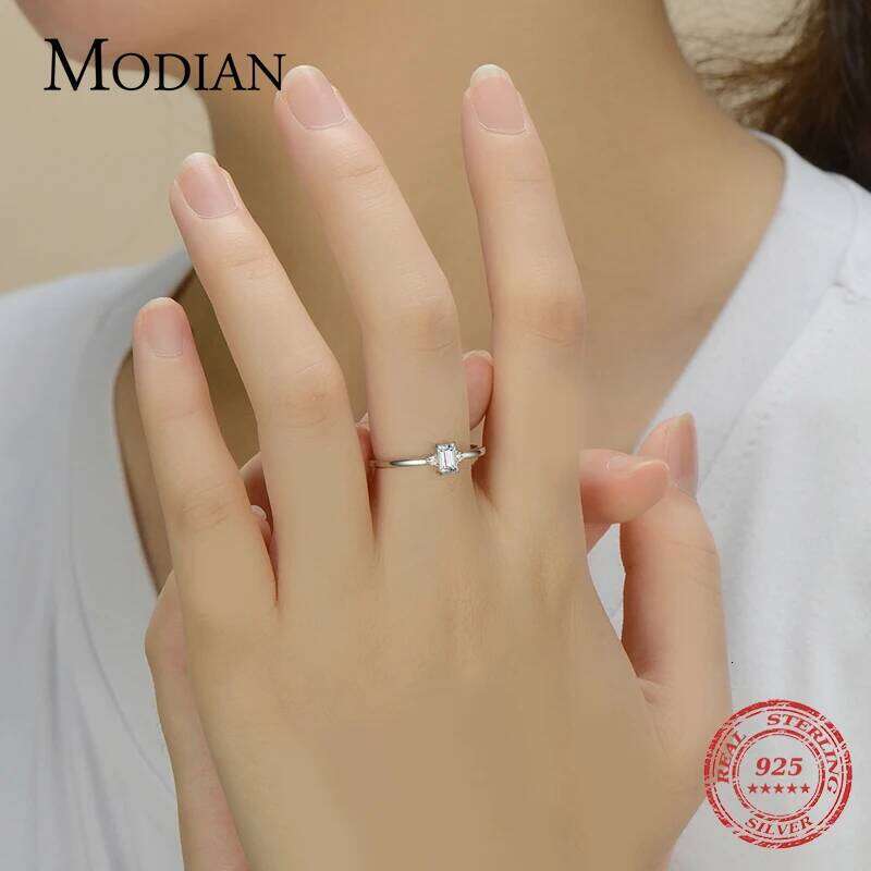 Modian Authentic 925 Sterling Silver Classic Charm Emerald Cut Zirconia Finger Rings For Women Hypoallergenic Wedding Jewelry H260312
