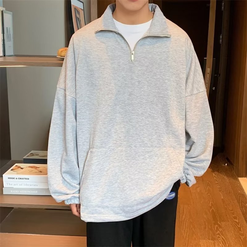 Spring Style Trendy Ins Half-high Collar Zip-up Sweatshirt For Men Casual Loose Pullover Jacket Designer Hoodie With Logo