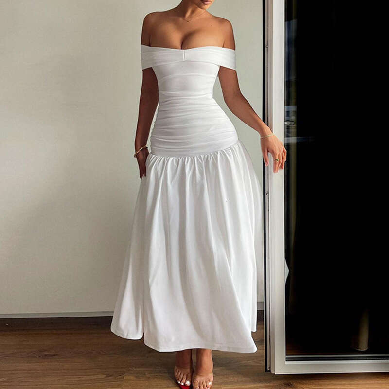 European and American cross-border 2025 spring new women's fashion French-style off-shoulder slim-fit backless dress