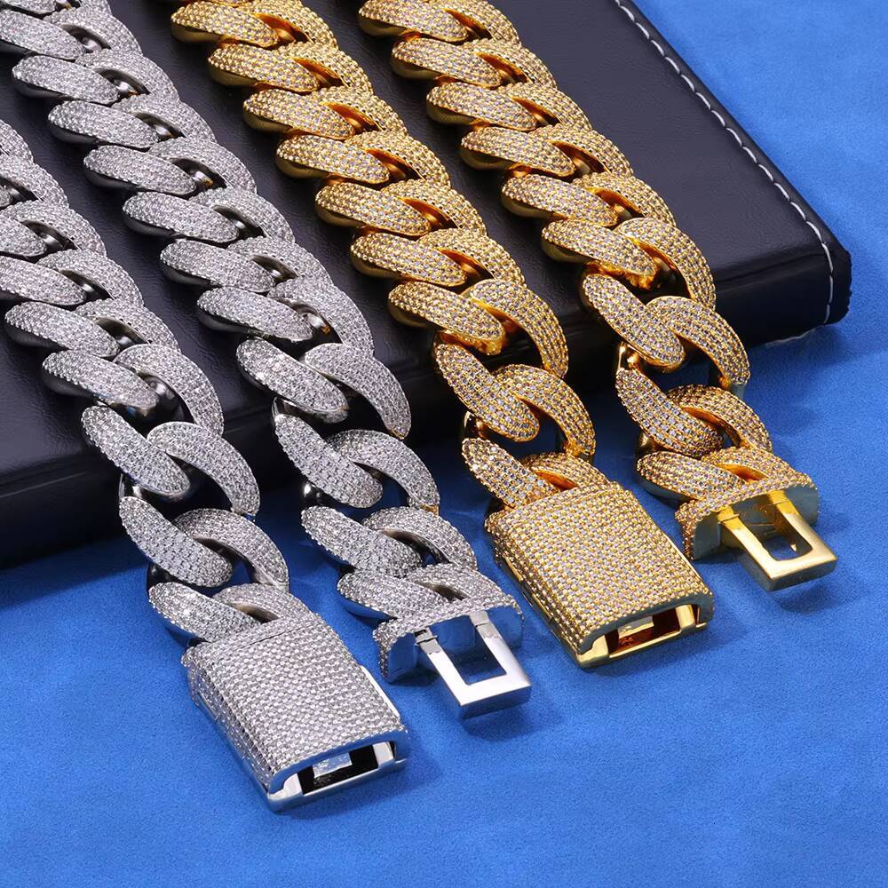 Mens 20mm S925 Silver Moissanite Bubble Cuban Chain Hip Hop Bracelet Personalized Cross-Border Jewelry