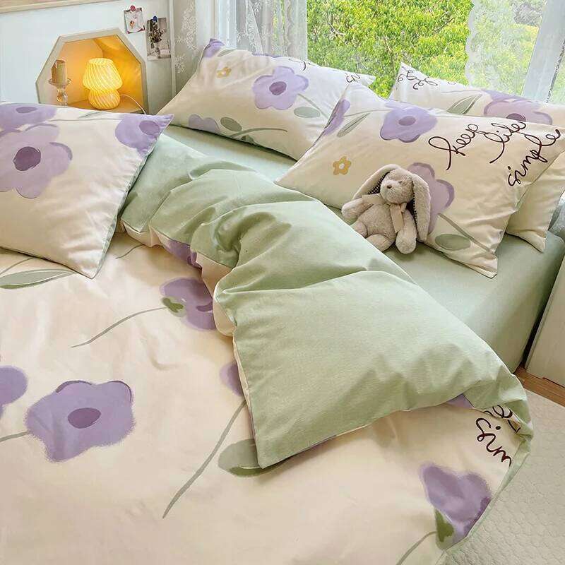Double Bed Bedding Four-piece Set Pure Cotton Duvet Fitted Sheet Pillowcase Fading Resistant Home Textile Quilt Cover H260312