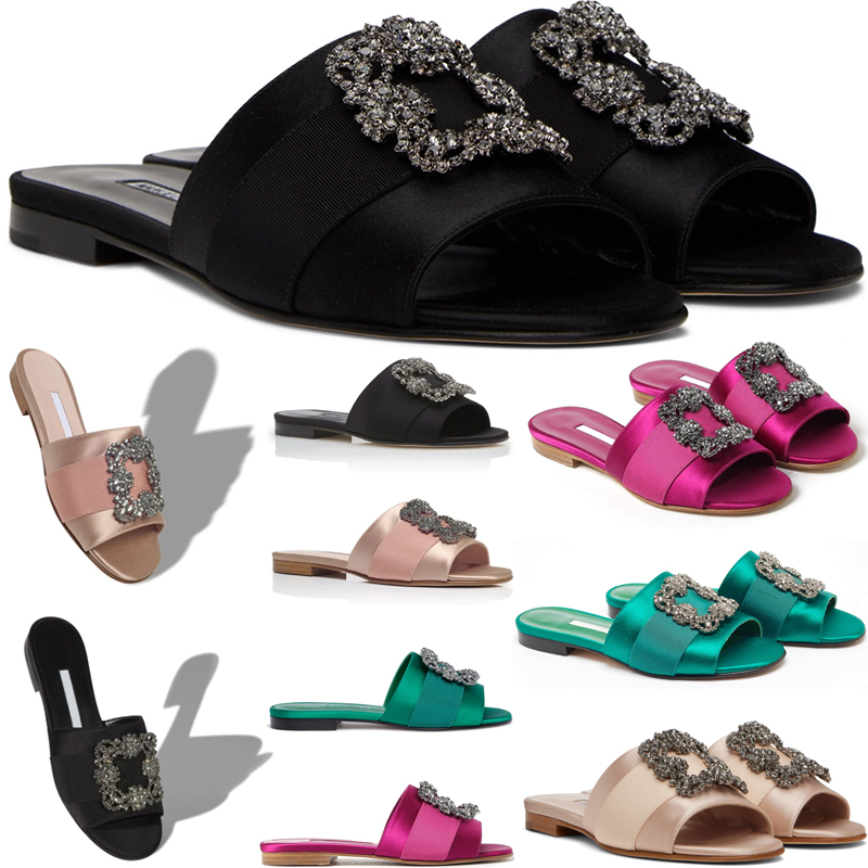 free shipping designer Blahnik satin sandals Martamod Slippers Slide Luxury Summer Lady Leather Top Quality Women Slides sandal with box