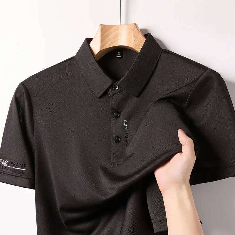 New Men's Business Casual Short Sleeved with Badge Solid Color Polo Shirt Fashionable Breathable Comfortable Versatile Top 26H0312