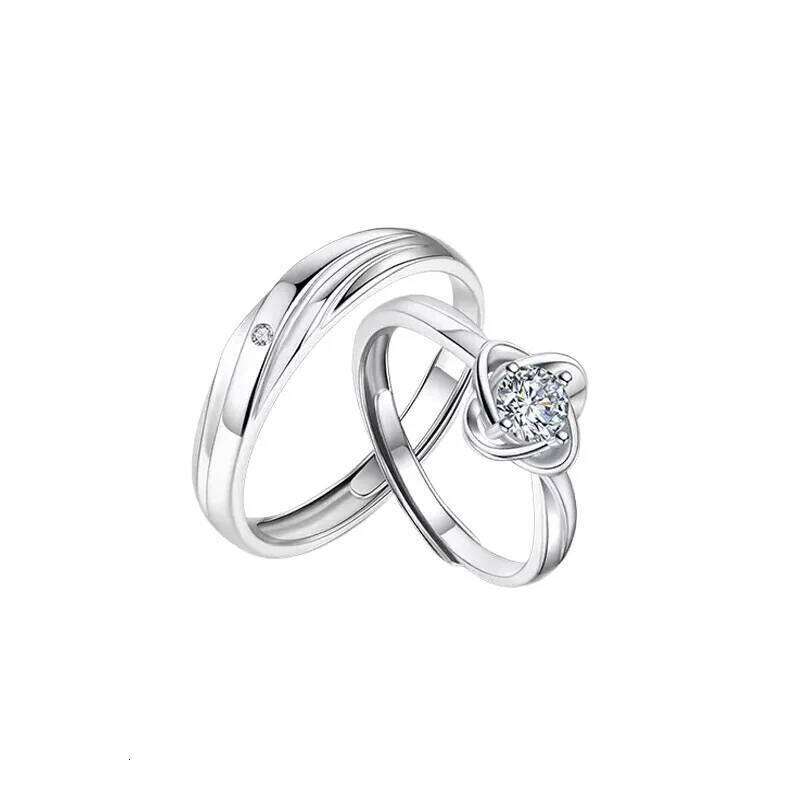 Couple's Four-Leaf Clover Rings Open Finger Silver Wedding Bands Custom Valentine's Day Gift Lucky Birthday Jewelry W260311