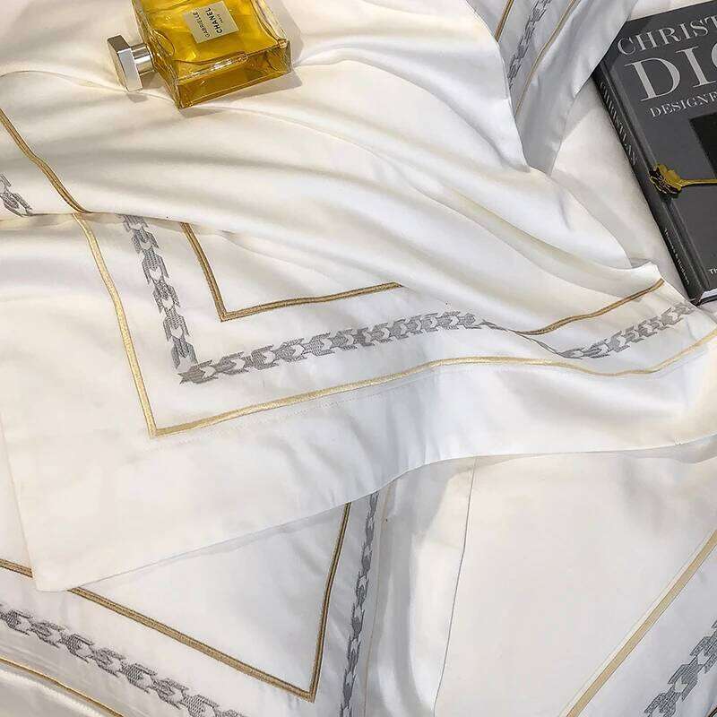 100% Egyptian Cotton Embroidery Hotel Style Bedding Queen King Size Duvet Cover Set Bed Sheet/Fitted Sheet Pillowcase H260312