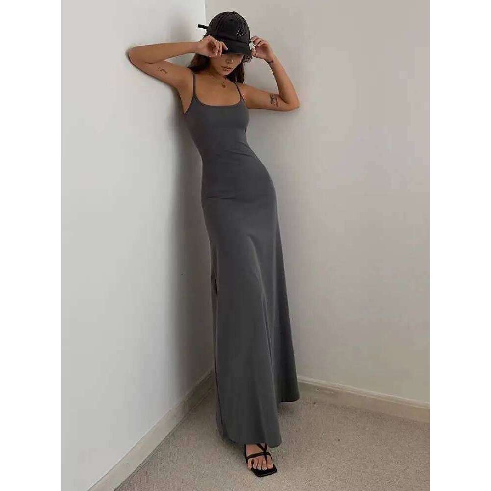 Women's Slim-Fit Halter Neck Midi Elegant Bodycon Long Summer Dress Sexy Spaghetti Strap Beach Party Wear C260311