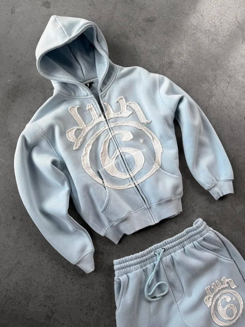 Y2K Clothing Fashion Letter Embroidery Patch Zipper Hooded Sweater Men Gothic Harajuku Hip Hop Casual Sweatshirt 260311