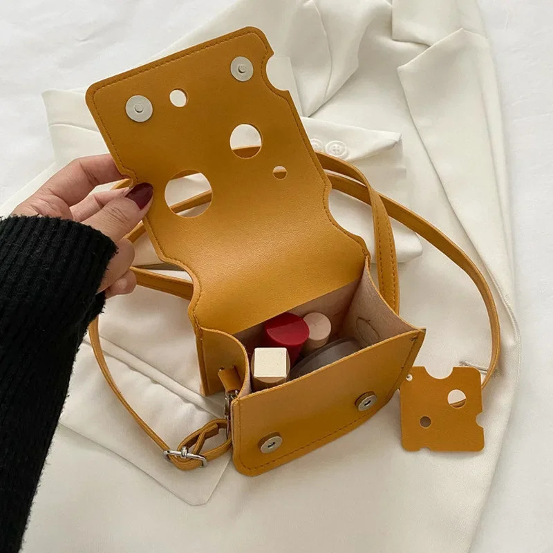 Womens Triangle and Square Cheese Shaped Mini PU Leather Bags Cute Earphone Lipstick Purses Handbags Crossbody Shoulder Bag 260227