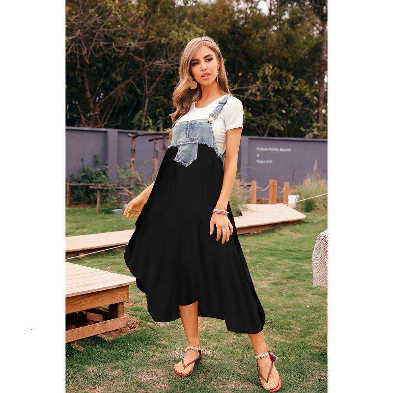New fashion ruffled long loose-fitting European and American plus-size denim suspender skirt, large hem dress, in stock 2026