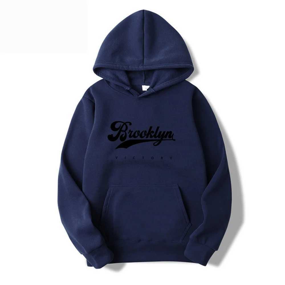 Brooklyn Victory Printed Cotton Hoodie - Womens Basic with Pockets - Loose Fit Sporty Pullover M260312