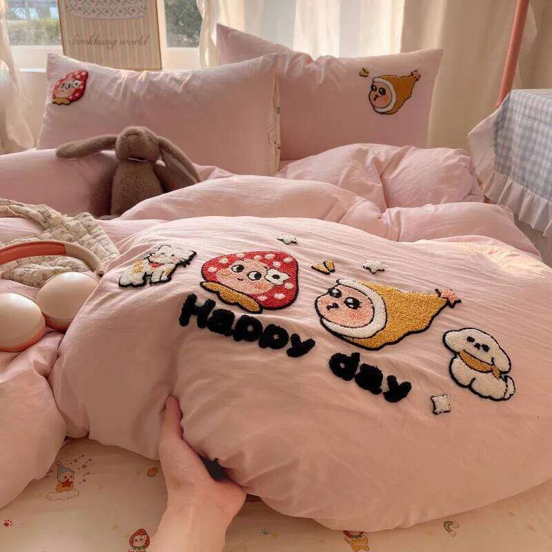 2025 new cartoon washable four-piece household quilt cover sheet kit student dormitory bed three-piece set H260312