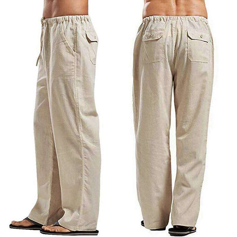Fashion Mens Linen Wide Korean Trousers Oversize Sports Streetwear Male Spring Yoga Pants Casual Men Clothing Sweatpants