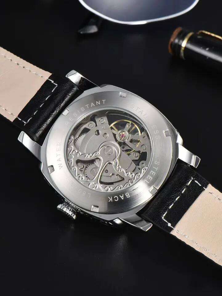 LONGLUX automatic retro style wholesale mechanical wristwatches skeleton carve waterproof leather no logo mens watch