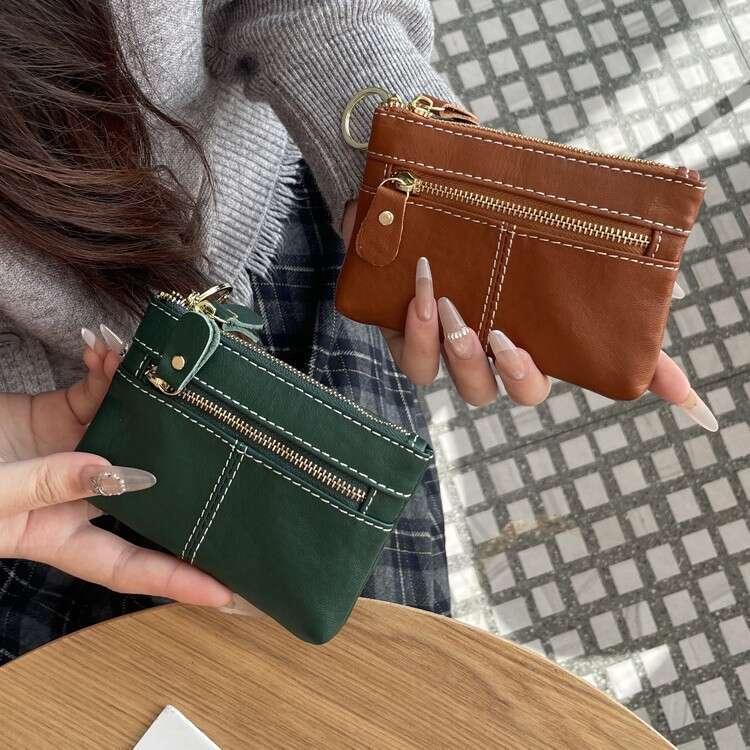 Luxury fashion wallet Vegetable Tanned Simple Zipper Purse For Women Genuine Leather Large Capacity Bank Card Storage Bag Portable Coin Pouch