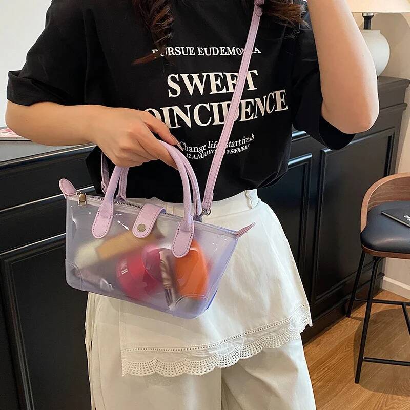 Transparent PVC Ladies Small Handbags Stadium Approved Women Clear Bag Fashion Waterproof Casual Simple Crossbody Shoulder Bags