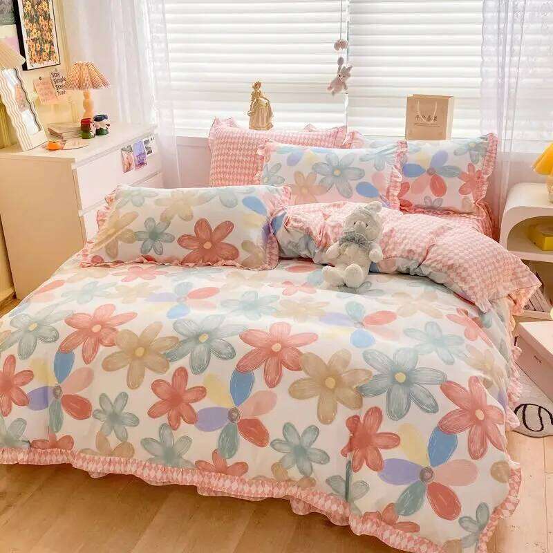 Princess Style Thickened Four-piece Sweet Lace Girls Bedroom Decoration Bed Skirt Quilt Cover Pillowcase Fashion Bedding H260312