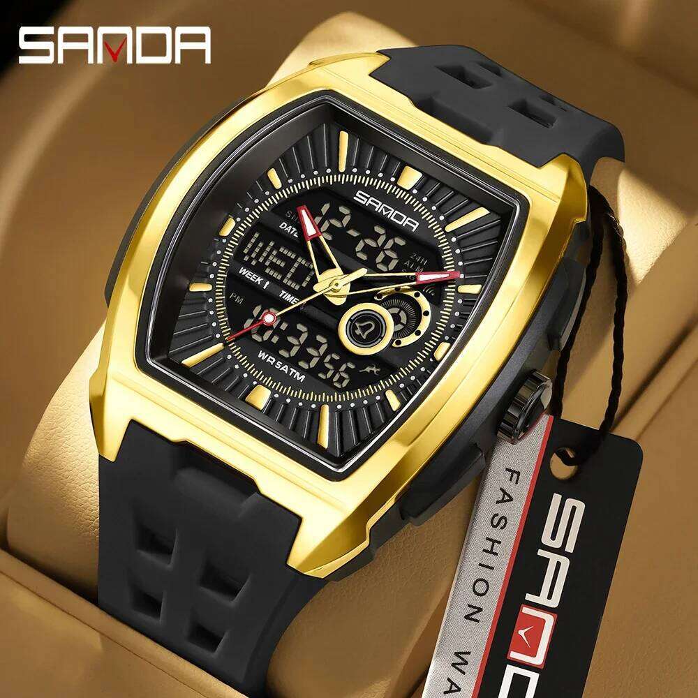 SANDA 5118 fashion Luxury alarm clock men electronic digital multifunctional trend men's watch silicone waterproof hand