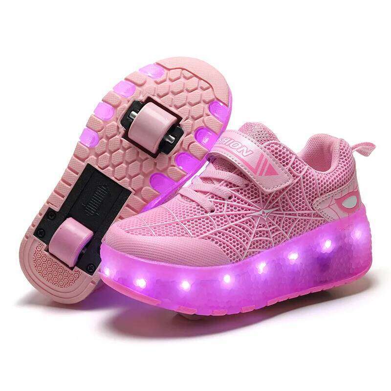 Boys Girls LED Light Up USB Charging Children Roller Skate Casual Skateboarding Sports Shoes Kids Sneakers H260312