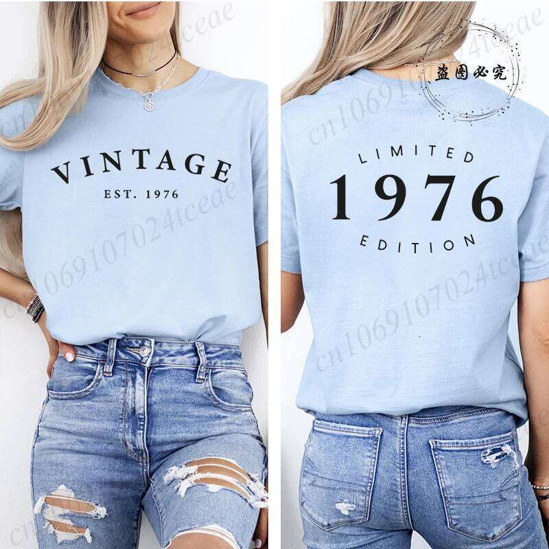 Vintage Est Print T-shirt for Women Summer Fashion Casual Tees Short Sleeves Tops Limited 1976 Edition Graphic Tee T-shirts Z260312