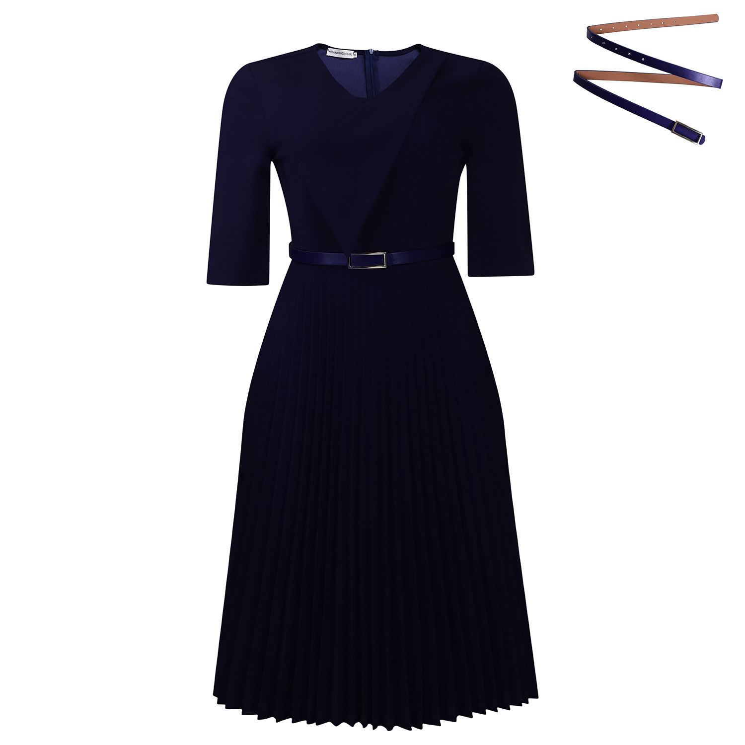 D562 Womens Fashion 2025 Summer New Stylish Elegant V-neck Solid Color Plus Size Pleated Dress