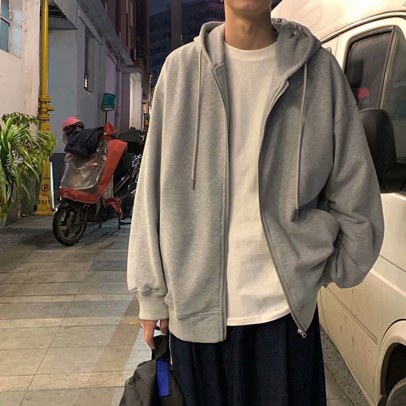 Autumn Winter Hong Kong Style Hoodie Men's Hooded Cardigan Trend Student Fleece Jacket Loose Designer Hoodie Fit Sports Class Uniform Women