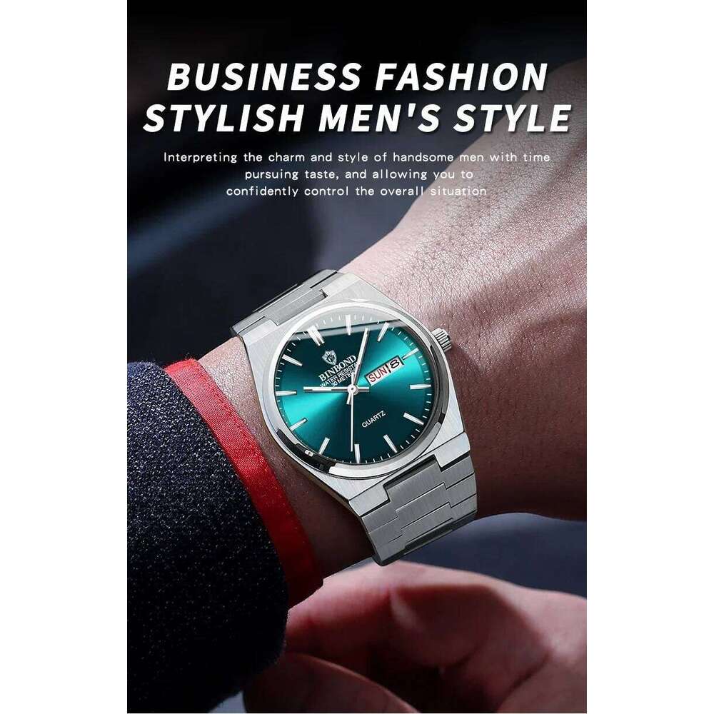 BINBOND Men's Watches Fine Steel Sport Fashion Original Quartz Watch for Man Waterproof Luminous Date Weel Gentleman Trend Relo