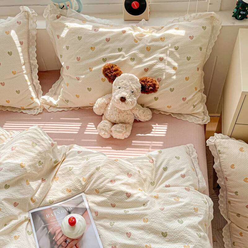 2025 New Bedding INS Princess Soft Flat Sheet Set Twin Queen Double Size Cotton Lace Duvet Cover Pillowcase Bed Linen H260312