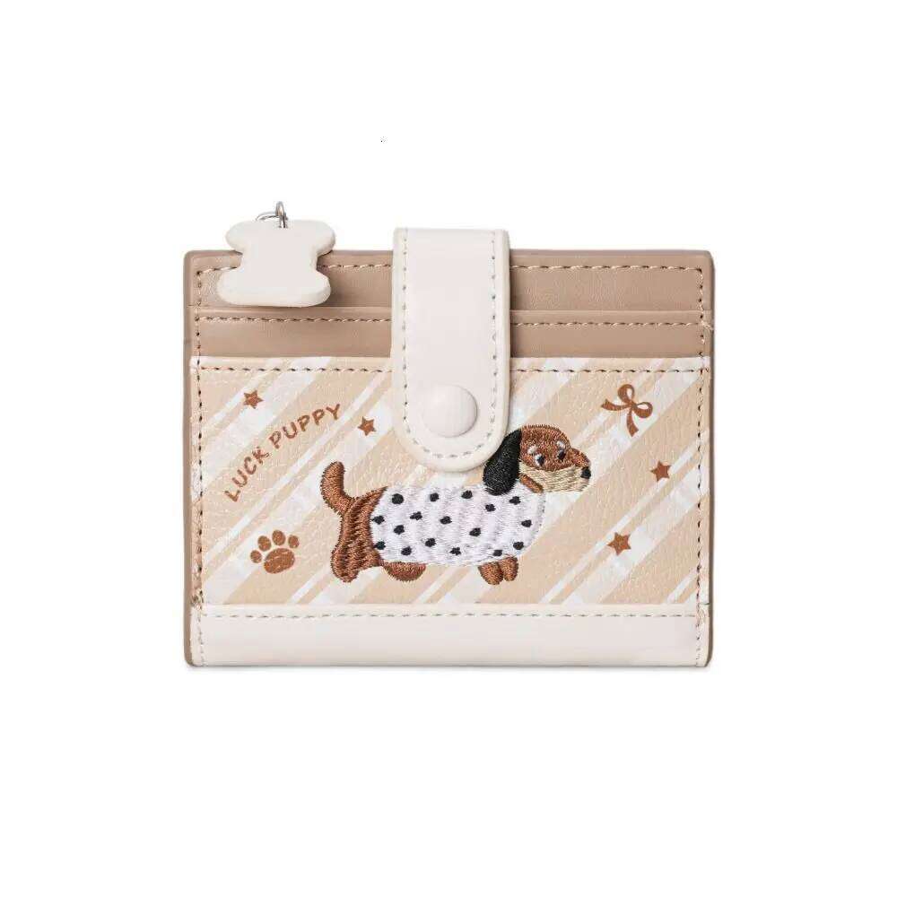 Casual Korean Style Embroidery Sausage Dog Wallet Purse Cartoon Coin Pouch Ultra Thin PU Leather Card Holder Outdoor