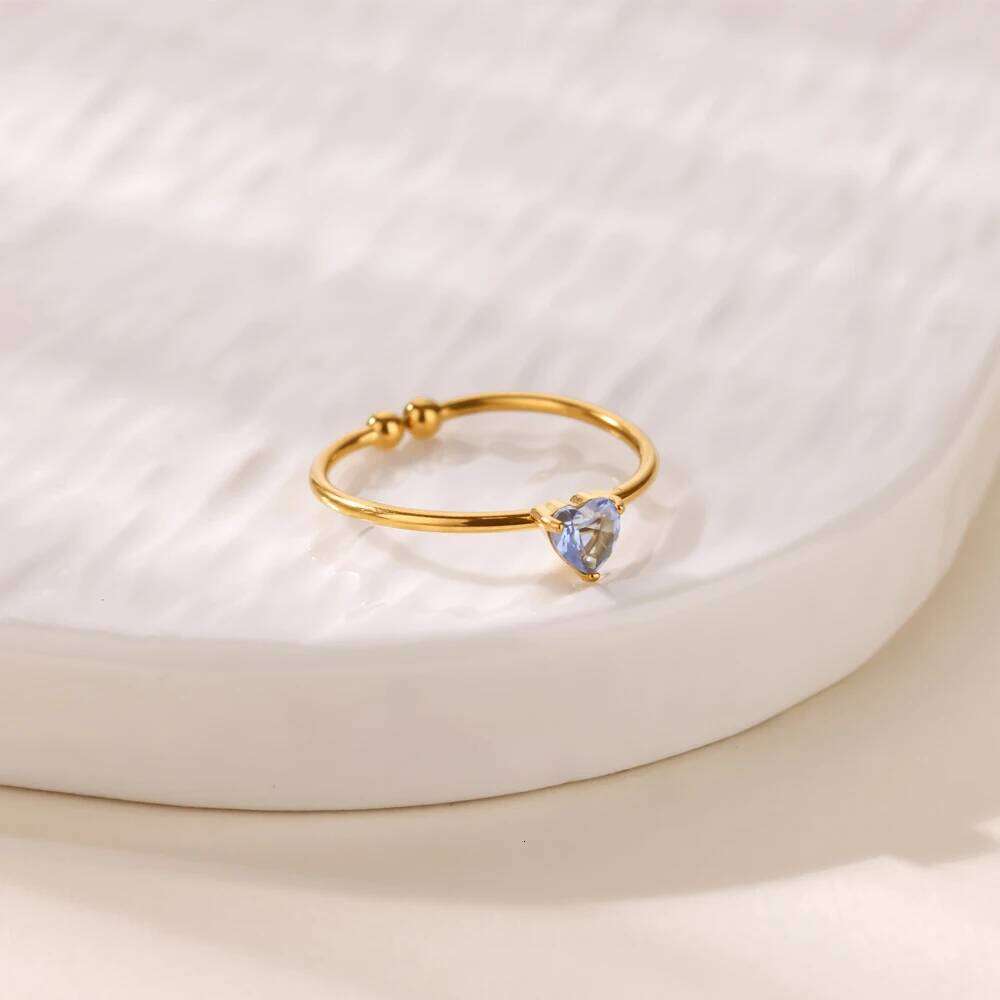 12 Birthstone Zirconia for Women Stainless Steel Gold Color Heart Rings Aesthetic Wedding Jewelry Free Shipping H260312