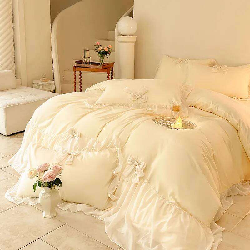 Chic Ruffle Lace Edge Sweet Princess Style Nature Soft Skin Friendly 4pcs Bedding set Bed Sheet Pillowcases Twin Queen King H260312