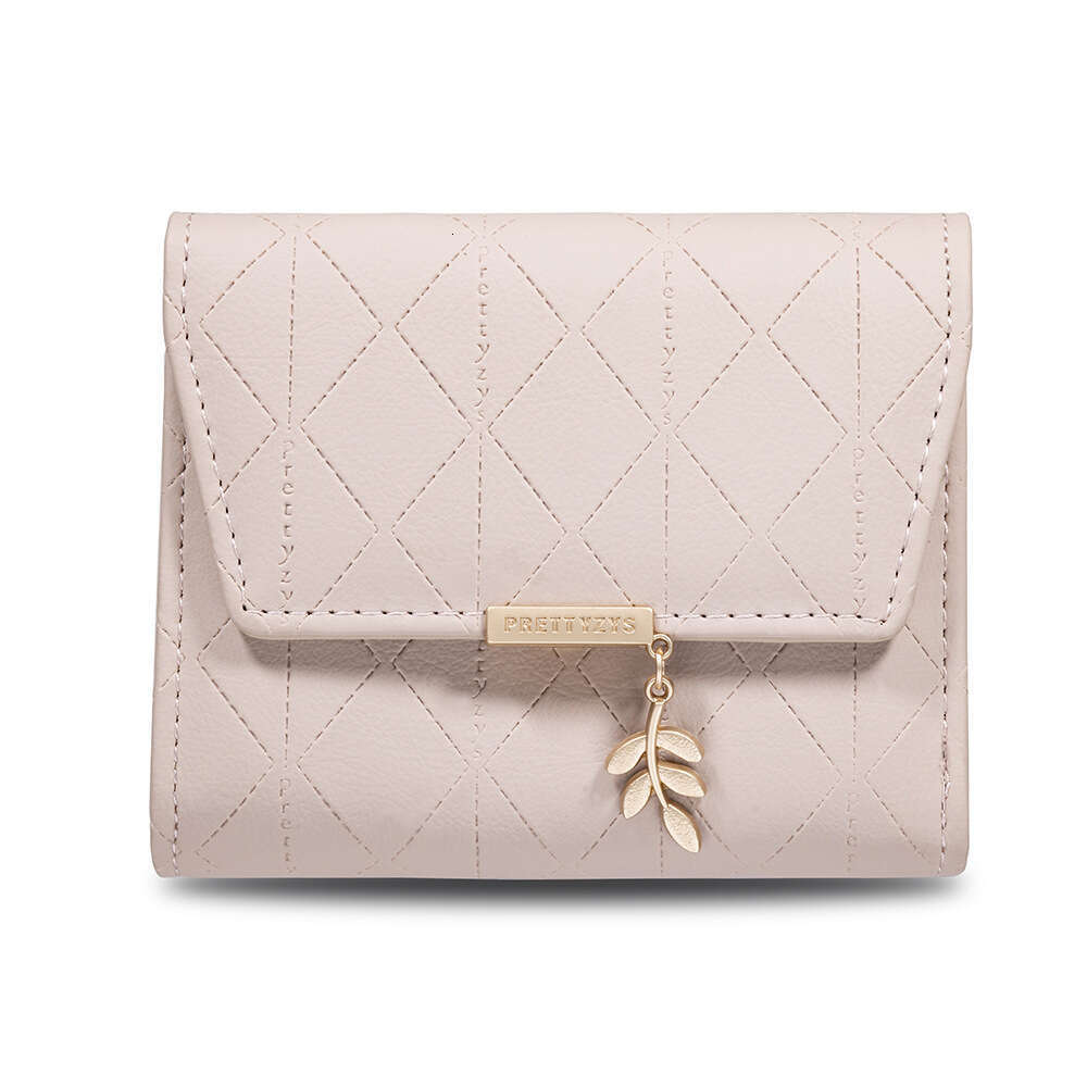 Luxury fashion wallet Short New Wallet Leaf Pendant Plaid Buckle Japanese And Korean Fresh Simple Off Women S Coin Purse