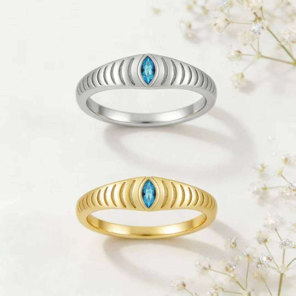 Evil Eye 925 Sterling Silver, 18K Gold Plated Blue Zircon Marquise Adjustable Ring for Women, Christmas Birthday Gift H260312