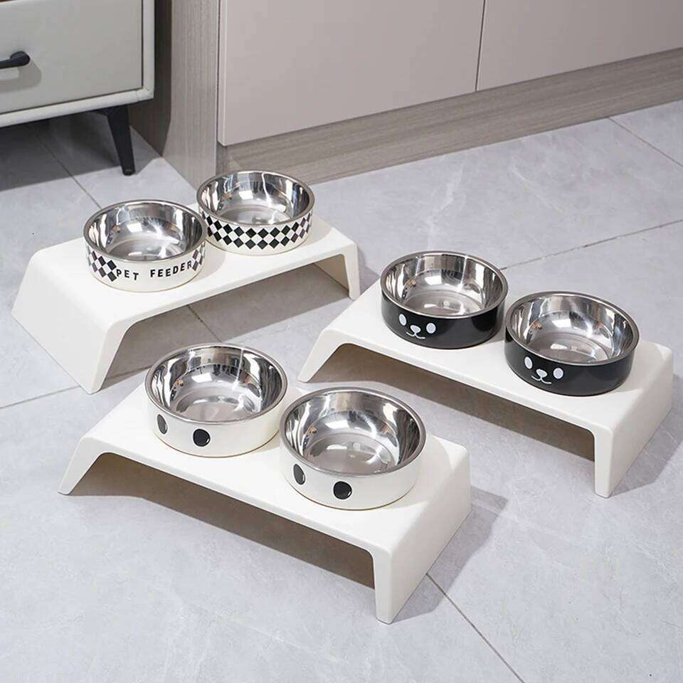 Elevated Pet Dog Feeder Raised Stand with Double Stainless Steel Food Water Bowls For Small Medium Large Dogs Cats 26Y0312