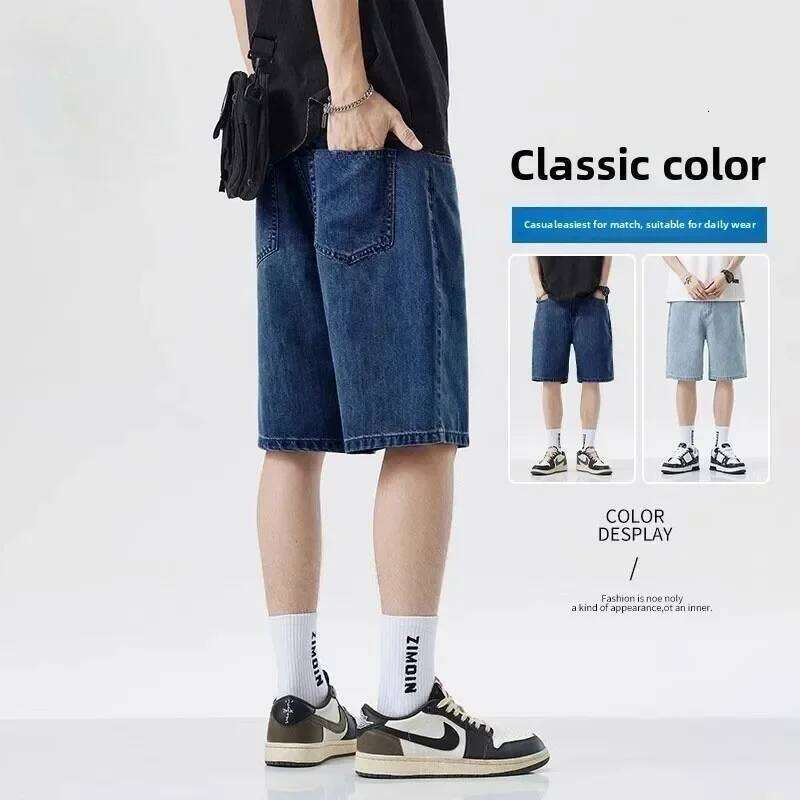2025 Summer Classic Shorts Jeans Men Denim Pants Straight Stretch Casual Cool Thin Knee Length Blue Fashion Brand Daily Trousers