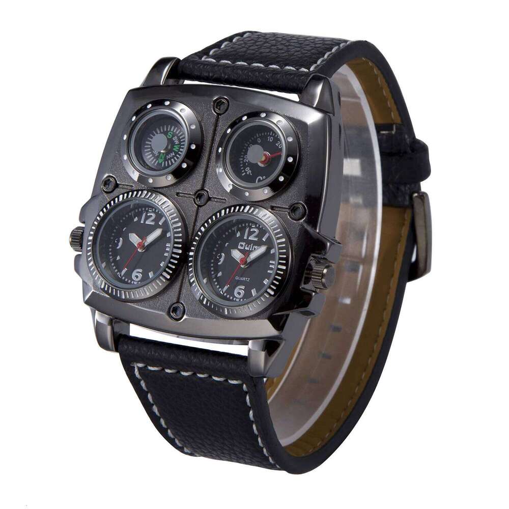 Oulm Fashion Casual Cool Streetstyle Watch Double Time Zone Large Dial Luminous Leather Strap Men's Quartz Watches reloj