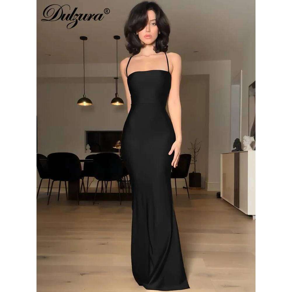 Dulzura Sleeveless Backless Lace Up Cami Maxi Dress Sexy Elegant Bodycon Outfit For Prom Evening Party Club Autumn Winter C260311