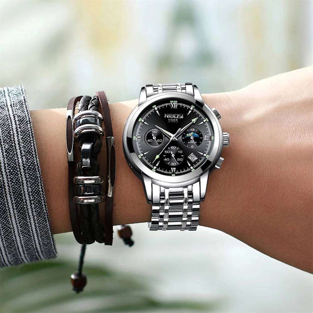 2026 NIBOSI Business Mens Watches Top Brand Luxury Quartz Wrist Waterproof Chronograph Casual Watch Men Relogio Masculino