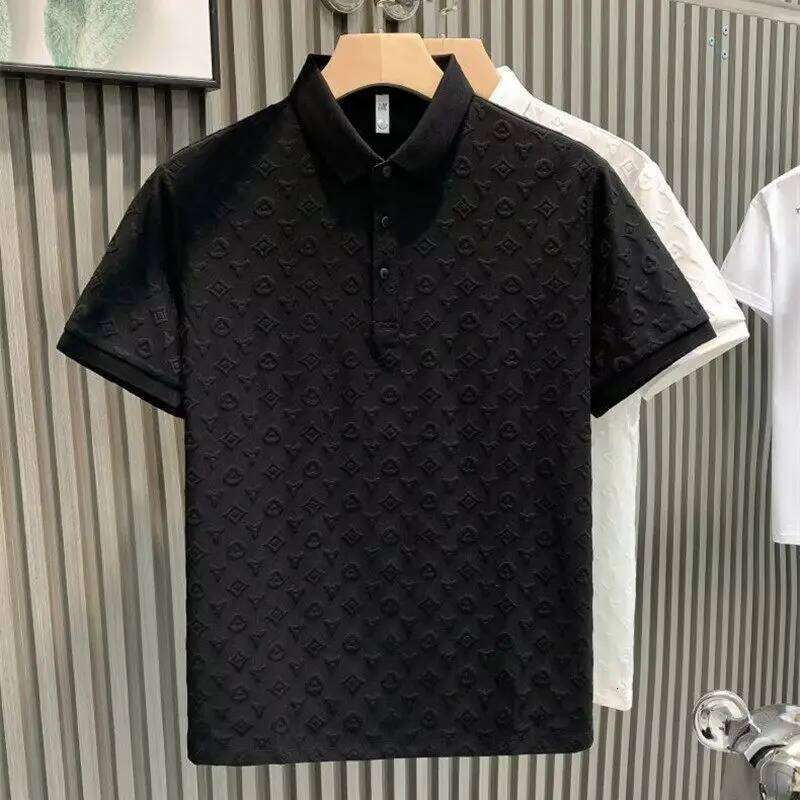 Summer Ice Silk irt ort T-irt Men's Faion Slim Fit f Sve Turn Collar Casual Busin Youth Wear 26H0312