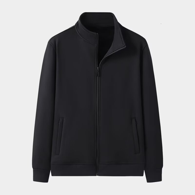 Casual Stand-up Collar Jacket For Men Suitable For Work Trendy Designer Hoodie Loose Fit Large Size Zippered Fleece-lined Cardigan Sweatshirt Versatil