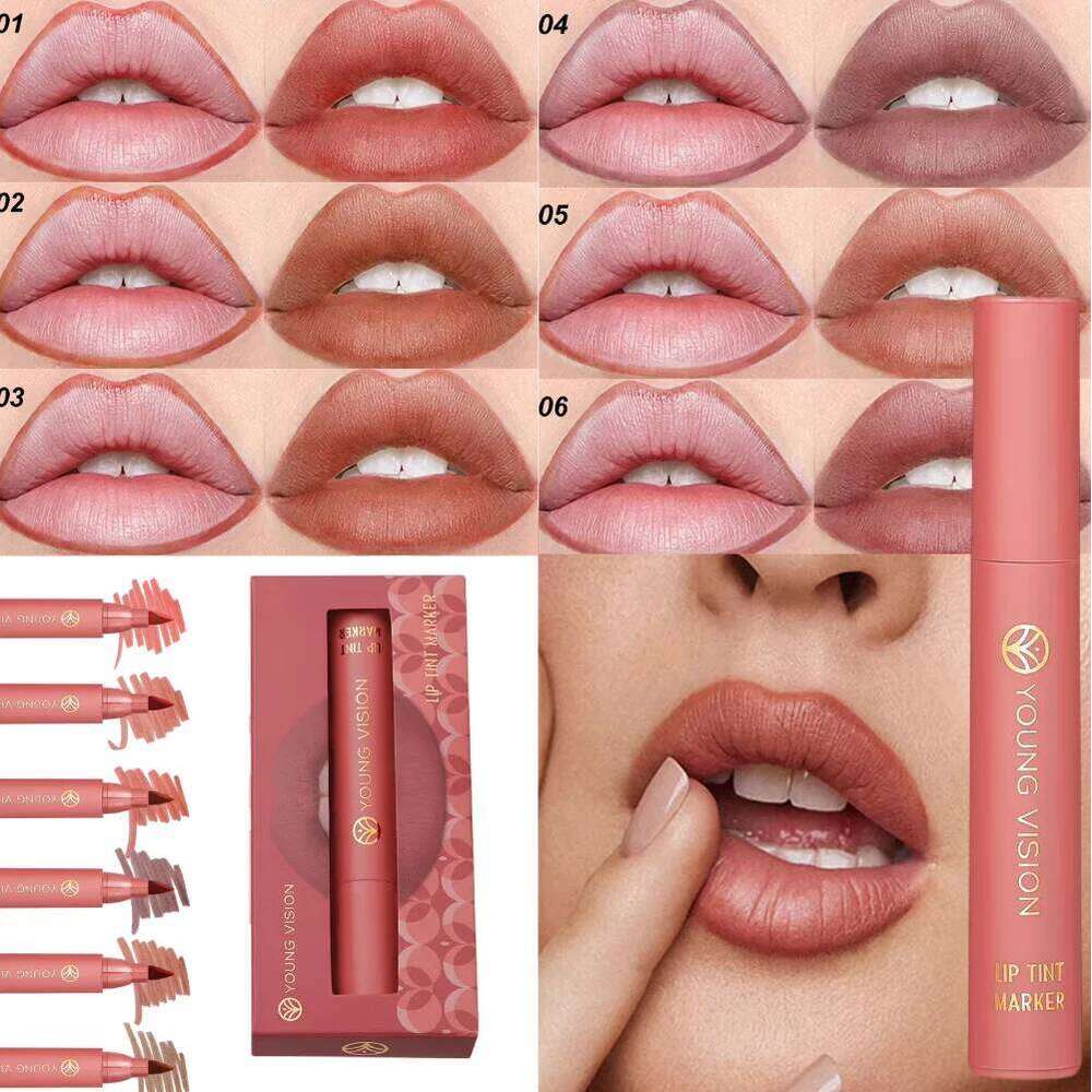 3pcs/ set Tint Marker Liquid lipstick Nude Matte Shades, Lip Liner and Stick 2-in-1, Durable waterproof Christmas gift W260311