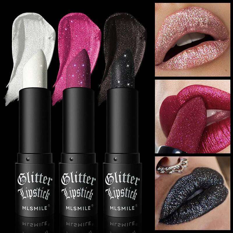 Waterproof Glitter Punk Style Nude Matte Not Fading Pearlescent Sexy Red Pink Velvet Lipsticks Lips Makeup Cosmetic W260311