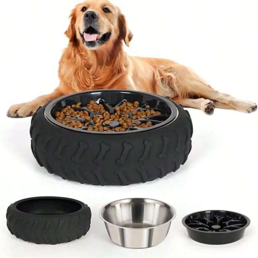 3-in-1 Stainless Steel Slow Feed Dog Bowl - Non-Slip Suction Cup Feeder 26Y0312