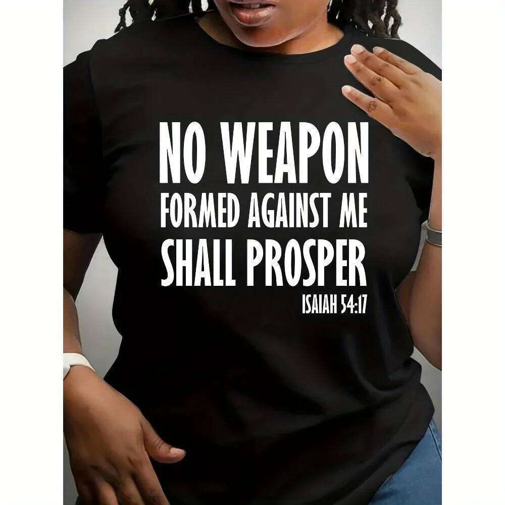 Plus Size 'No Weapon Formed Against Me Shall Prosper' Isaiah T-Shirt - Casual Crew Neck, Short Sleeve, For Women 0XL-4XL Z260312