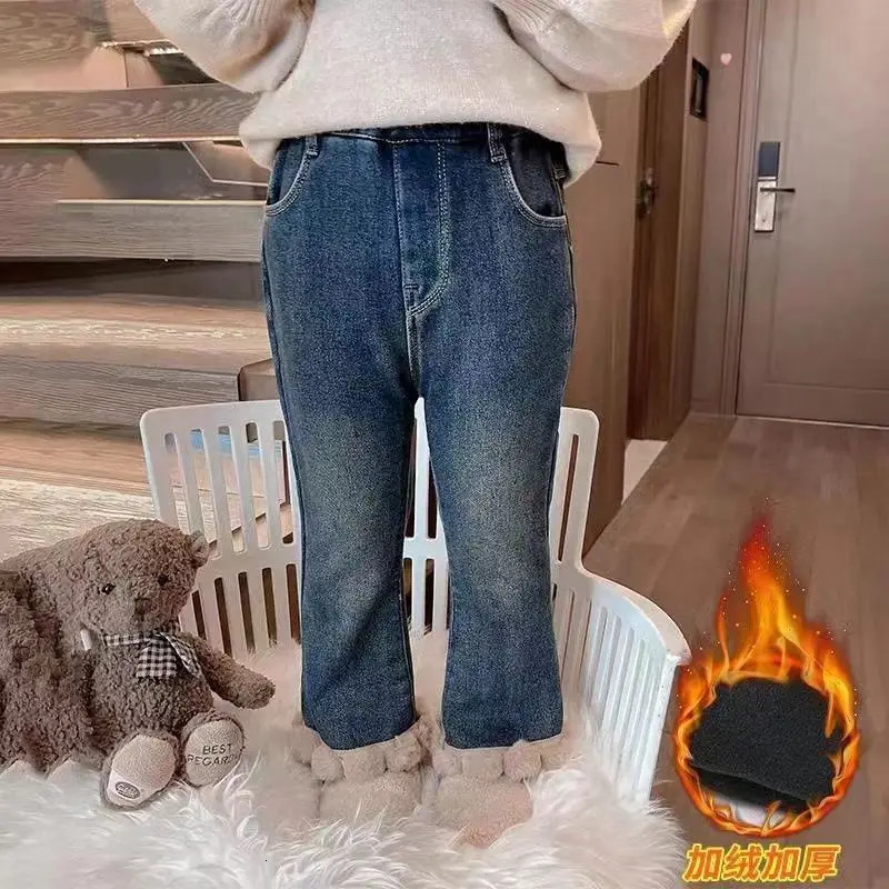 Girls Pants Fleece Jeans Autumn Winter Clothes for Baby Casual Stylish Outer Wear Flared Trousers Loungewear 260311