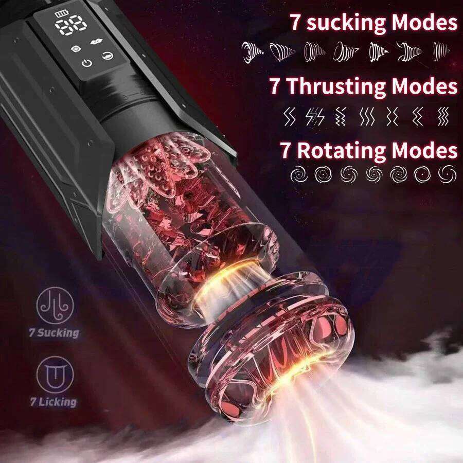 Automatic Male Masturbator Cup 7 Sucking Rotating Licking Thusting APP LED Modes Pocket Pussy Stroker Blowjob Sex Toys For Men Z260311