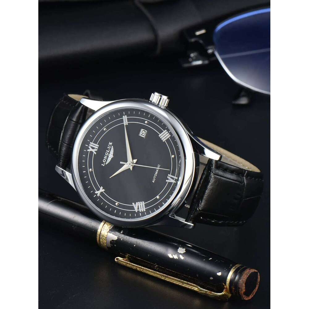 LONGLUX automatic wholesale mechanical watches simple versatile date waterproof fashion leather man watch men gift